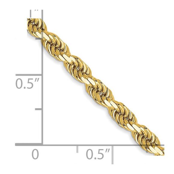3.5mm 14K Yellow Gold Diamond Cut Hollow Rope Chain Necklace, 20 Inch